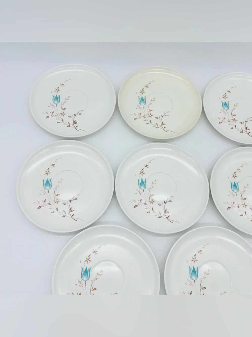 Vintage Lenox Ware Aqua Melamine Tea Cup Saucer Set 8 Floral Mid Century MCM USA